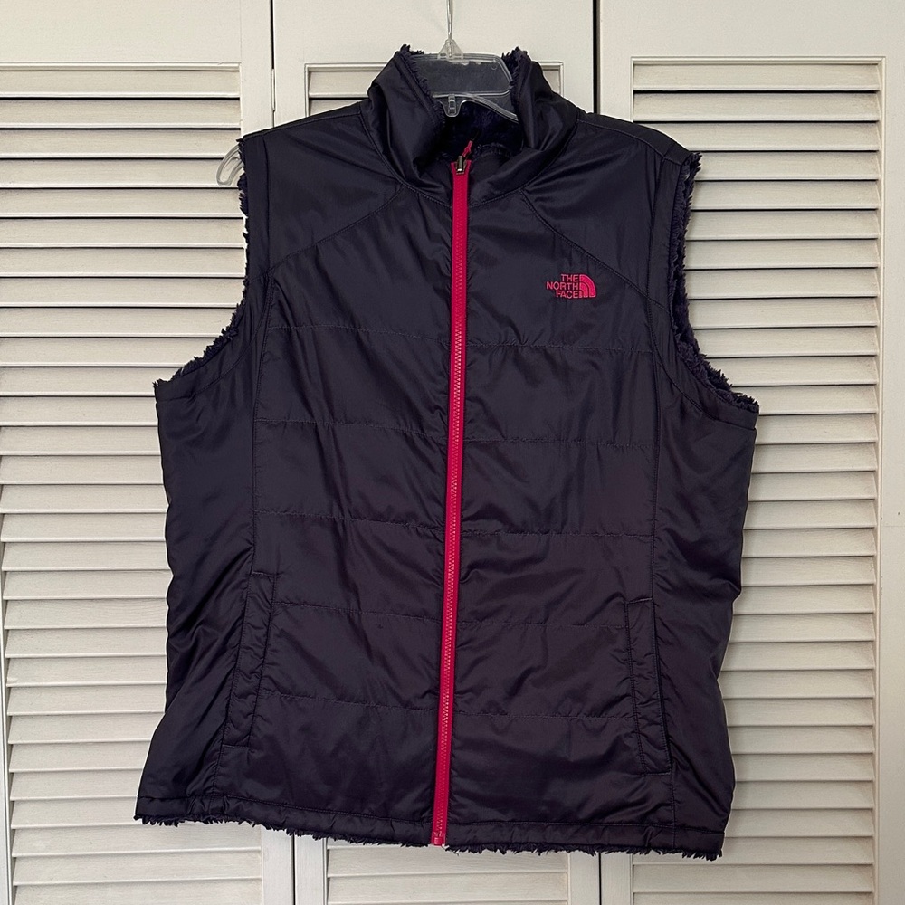 The North Face Reversible Dark Purple Vest with Pink Accents